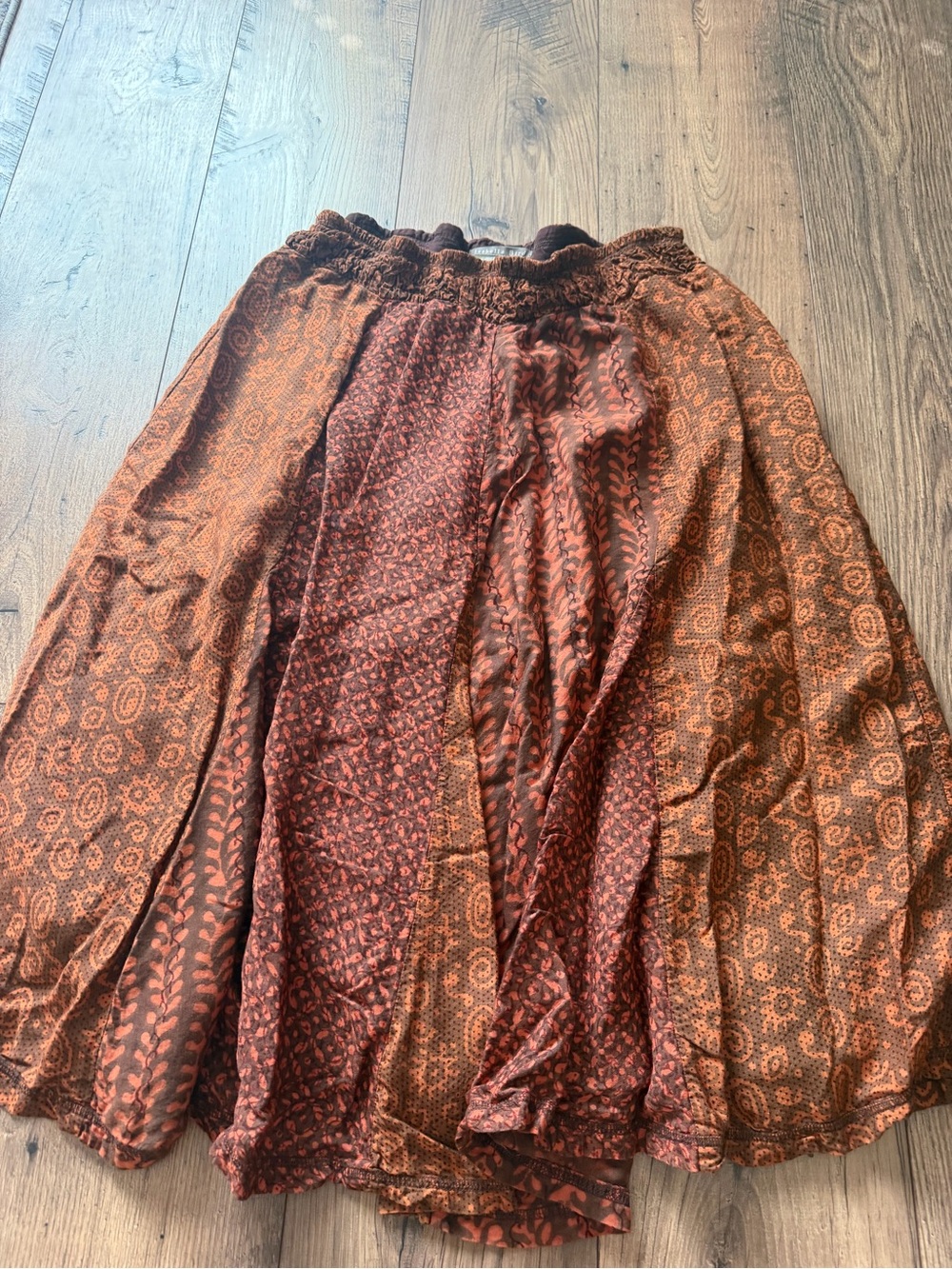 Isabella Bird Sundance boho Midi Skirt Small Brown Patchwork Silk Rayon cotton
